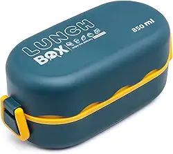 Marmita 850ml Goumert 2 Andares Divisorias Vedação com Colher Pote Microondas Trabalho Escalo Faculdade Alimento Saudável (Azul)