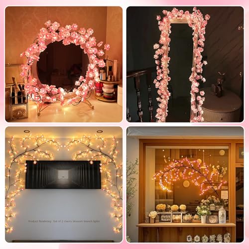 AMFUN 230cm 144 LEDs Kirschblüten Zweige Lichter, Kirschblüten LED Wand mit Fernbedienung, 8 Modi, Sakura Vine Wand Deko, für Schlafzimmer, Wohnzimmer & Feiern [Energieklasse A+++]