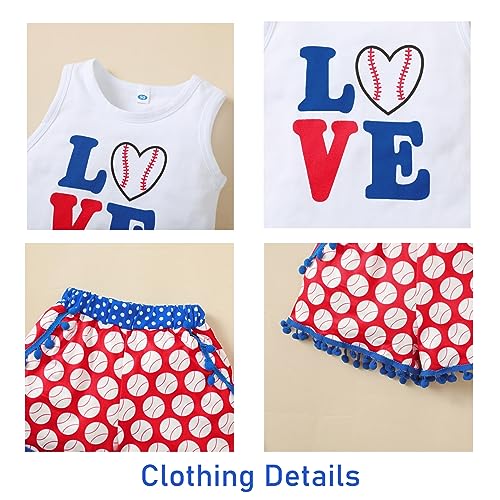 Magic Park 6M-6Y Baby Girls Baseball Short Set Outfits Toddler Love Baseball Vest Shirt Tops Short Pants Kids Summer Clothes3