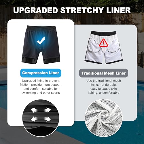 Mens Swim Trunks with Compression Liner 2-in-1 Swimming Shorts Stretch Dry Fit Board Shorts Bathing Suit for Men3