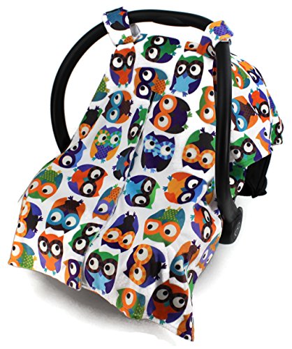 Image of Dear Baby Gear Deluxe Car Seat Canopy, Owls, Multi Color / White Minky Dot