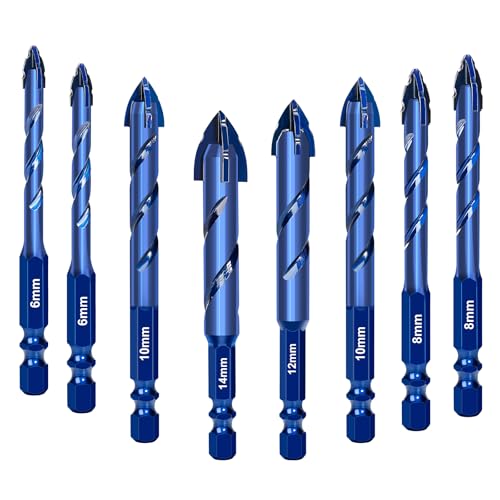 8 Pcs Masonry Drill Bit Set, 2025 Upgraded Concrete Drill Bit 6-14mm Serrated Tile Drill Bit for Wood, Glass, Metal, Plastic Hexagonal Handle Universal