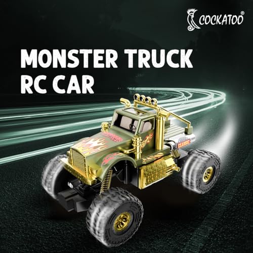 Image of Cockatoo Kids Monster Truck Remote Control Car Toy for Kids, RC Car 2WD, 2.4GHz Remote, Smooth Suspension, 10-15 km /h Speed, 1200mAh Rechargeable Battery, Racing Car, Indoor & Outdoor, Ages 4+, Green