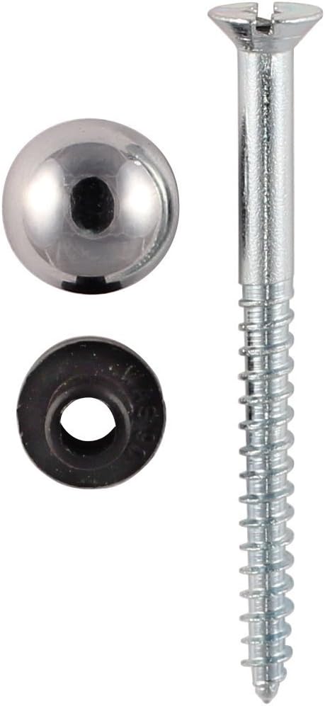 Merriway BH02144 (4 Pcs) Zinc Plated Mirror Screw 50mm (2 inch) with Chrome Dome and Washers - Pack of 4 Pieces, Silver
