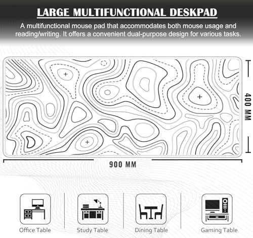Image of Saco XXL Gaming Mouse Pad for PC - Large Desk Mat 900x400x3mm, Extended Non-Slip Rubber Base, Waterproof Surface, Topographics Design, Big Keyboard Mouse Pad for Office & Home Setup