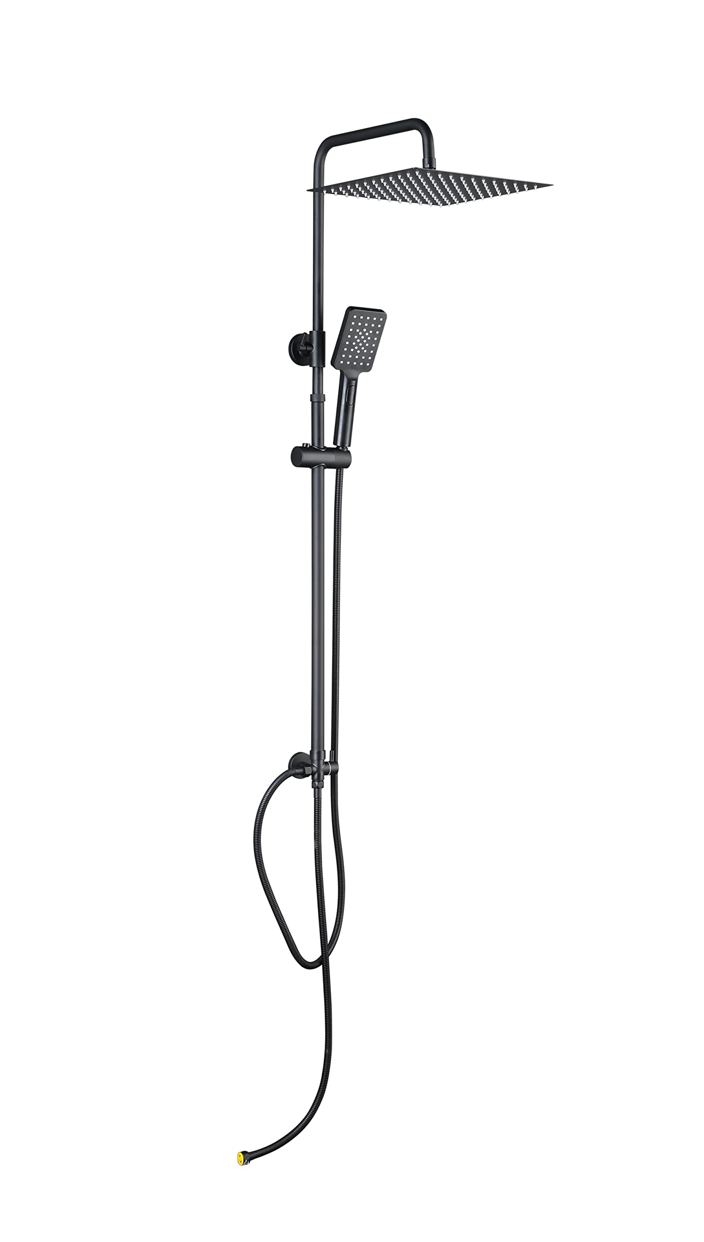 ELBE Ducha de lluvia, sistema de ducha negro con alcachofa cuadrada de acero inoxidable 304, 30 cm, 3 tipos de chorro, ahorro de agua, color negro