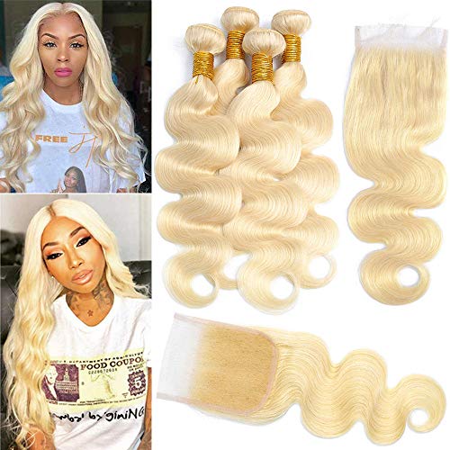 613 Closure with 3 Bundles Brazilian Human Hair Extensions 10A Body Wave Hair Bundles with Lace Closure 100% Unprocessed Virgin Hair Weft Human Hair Bundles with Swiss Lace Closure(16 18 20+14,613)