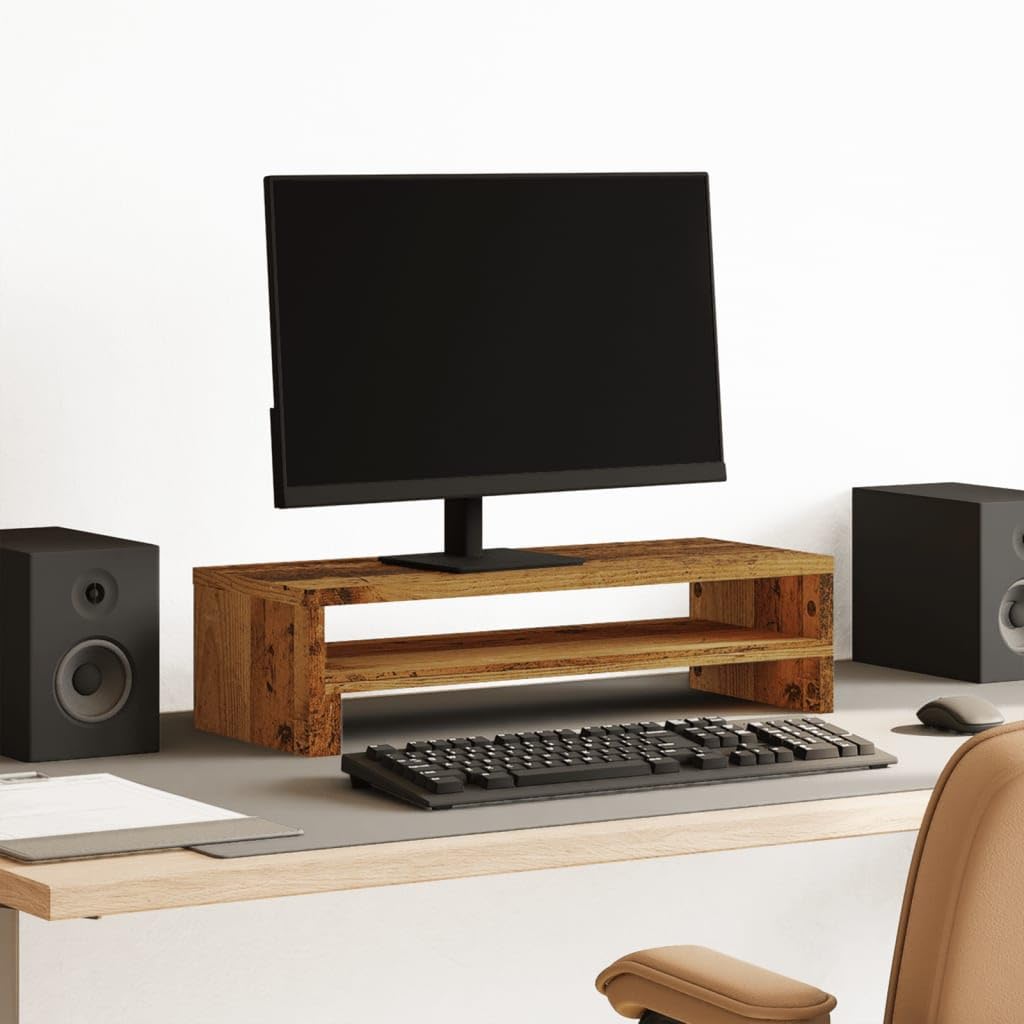 Supporto per monitor in legno effetto legno anticato, 54 x 22 x 15 cm, rialzo ergonomico per scrivania