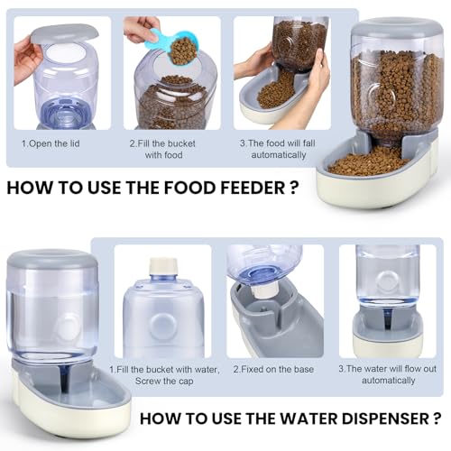 2 Pack Automatic Cat Feeder and Water Dispenser Pet Feed Bowl Dog Gravity Food Feeder and Waterer Set for Small Medium Pets Puppy Kitten 1 Gallon - Image 3