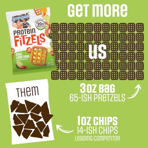 Image of Lenny & Larry's FITZELS Protein Pretzels (Chilli Lime Time) 8 Individual Bags 3 oz Each - High Protein Snacks with 20g of Plant Based Protein - Healthy Vegan Pretzels - Delicious Salty Taste