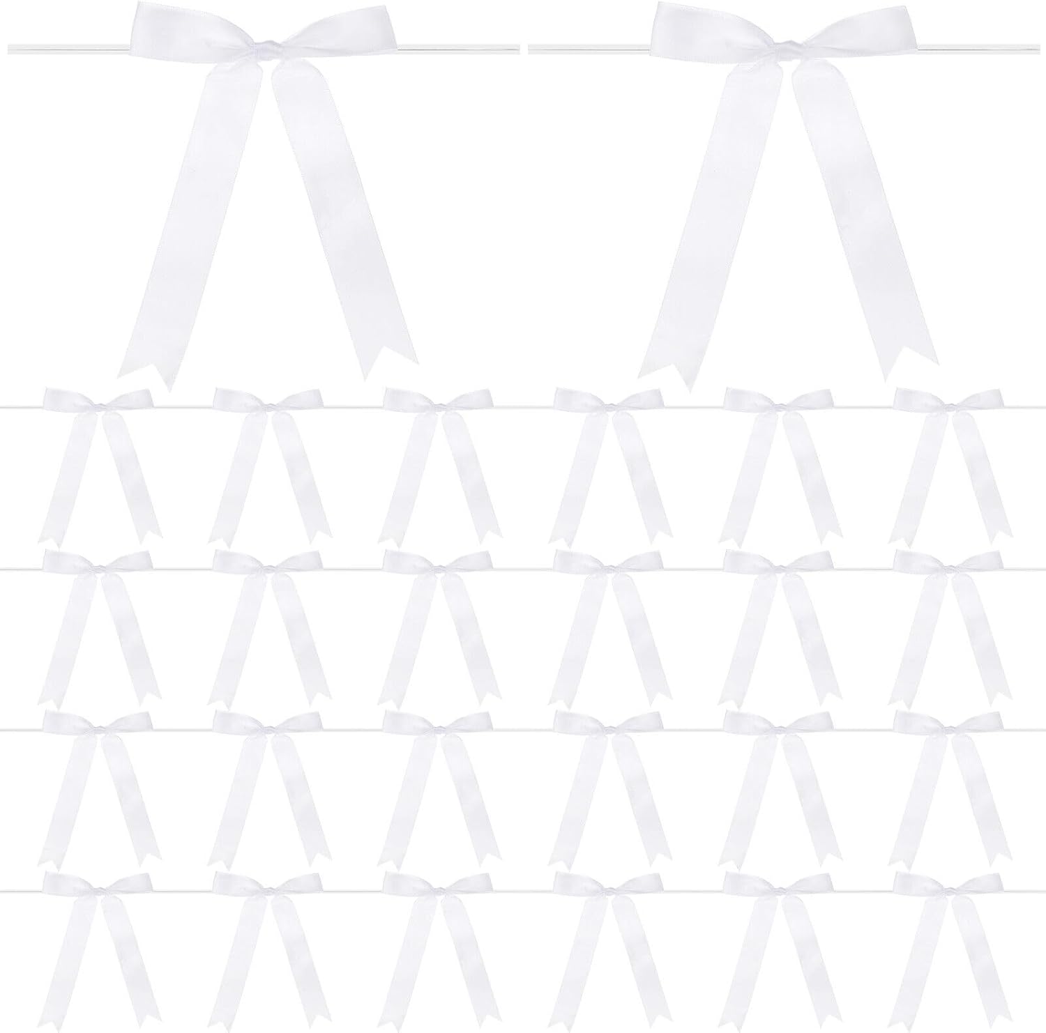Home and Garden Parts 50-Pack Satin Ribbon Twist Tie Bows 7x5" Bow Twist for Craft White #CN/251024/08832