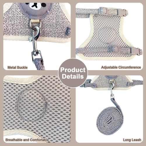 Image of 2-Pack Rabbit Harness and Leash Set - Adjustable Small Animal Vest Harness with Safety Buckle - Breathable & Lightweight - Ideal for Rabbits, Ferrets, Guinea Pigs, and Cats (Grey)