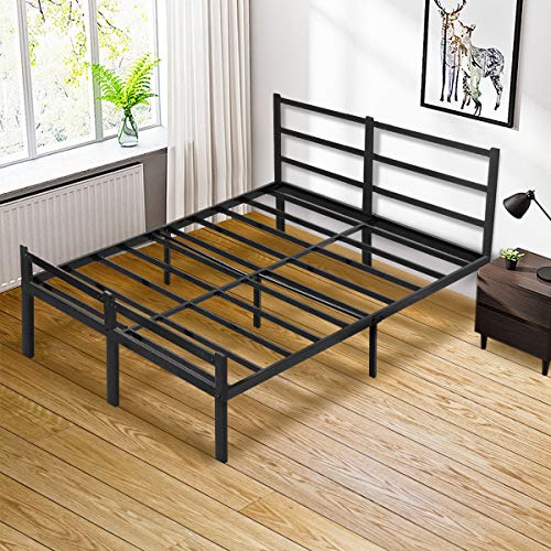 KINGSO Queen Bed Frames with Headboard, 14 Inch Metal Platform Bed Frame with Storage, Heavy Duty Steel Slat and Anti-Slip Support, Easy Quick Lock Assembly, No Box Spring Needed - Queen - Thumbnail 3