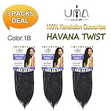 Una 12 Inch Senegalese Twist Crochet Braids(22Strand/Piece) Freetress Havana Mambo Twist Braiding Hair Extensions (3-piece, 1B)
