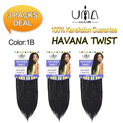 UNA 12nch Senegalese Twist Crochet Hair Short Braids Small Havana Mambo Twist Crochet Braiding Hair Senegalese Twists Hairstyles For Black Women 22strands/pack (3-piece, 1B)