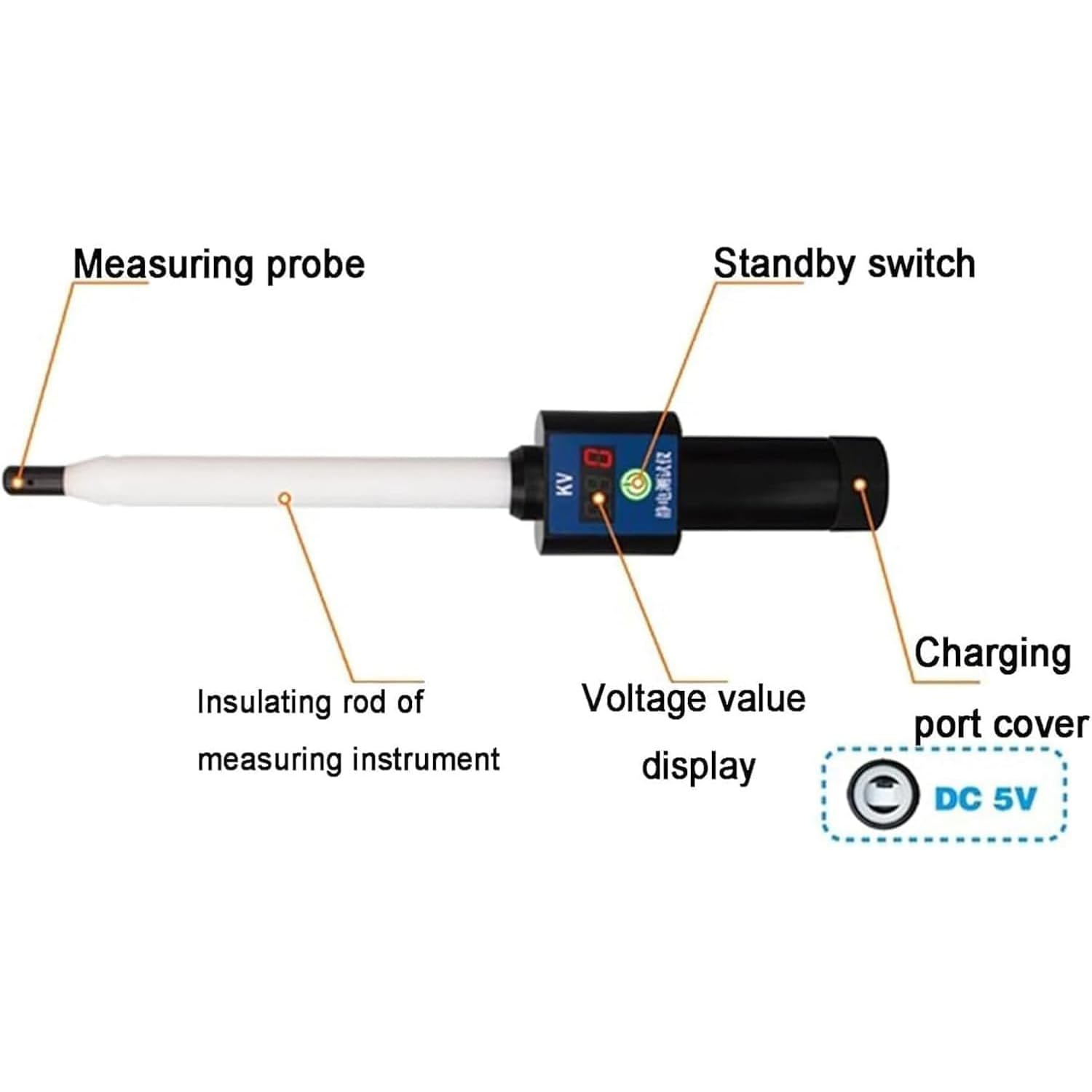 FAXIOAWA Probador electrostático 0 ~ ± 100kV, sonda Digital de Alto Voltaje, medidor estático de Alta precisión con Pantalla led, medición automática para Sistemas de Recubrimiento de Polvo