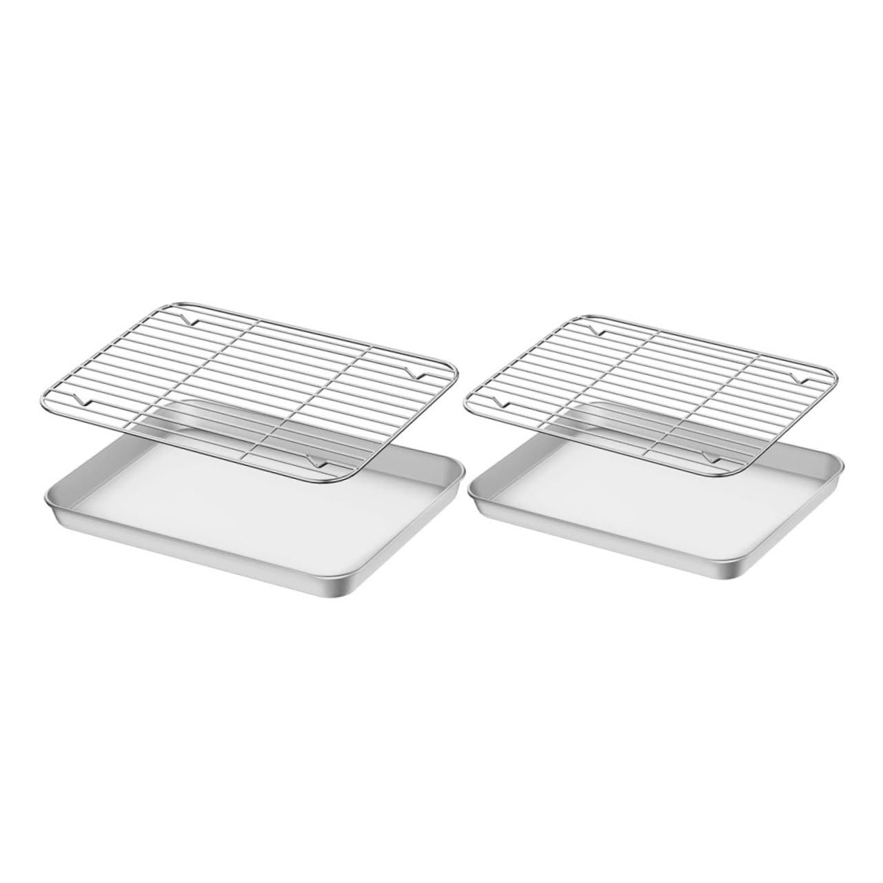 2 Sätze Stainless Steel Backblech Set mit Gitterrost Teiliges Backform Set für Vielseitiges Kochen für Gesunde Zubereitung Grillen