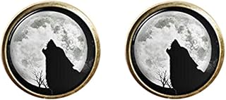 Abotoaduras com imagem de arte, presente de amor, abotoaduras com lua de lobo uivando