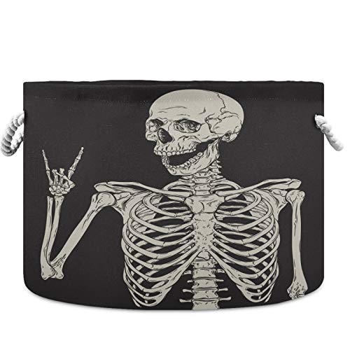 Image of visesunny Storage Basket Funny Human Skeleton Nursery Hamper Basket Clothes Toy Storage Organizer Bin Box Collapsible Laundry Bag for Kid Room,Playroom,Bathroom,Living Room,Dorm,Office