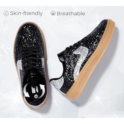 LUCKY STEP Women's Glitter Sneakers Fashion Retro Casual Sparkly Bling Shiny Dressy Bedazzled Bridal Wedding Anti Slip Walking Shoes