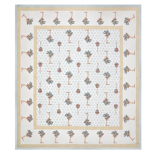 Image of BLOCKS OF INDIA Hand Block Printed 200 TC Cotton Super King Size Bedsheet(106 x 106) (Grey Orange Tree)