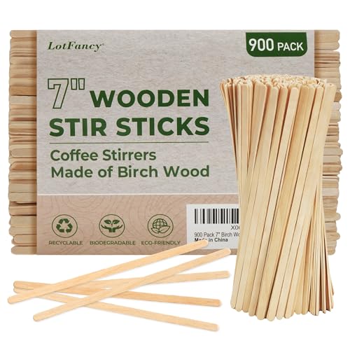 LotFancy 900Pcs Coffee Stirrers, 7 inch Birch Wood Coffee Stir