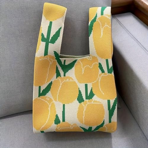Image of Kawn Crochet Wrist Handbag for Women Wristlet Sleeve Knot Pouch Portable knitted breathable lightweight foldable Casual Small Purse Cute Tote Bag For Shopping, Dating, Travel