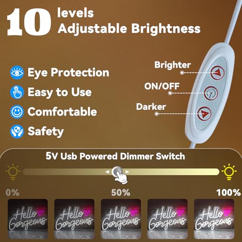 Image of Hello Gorgeous Neon Signs Hello Beautiful LED Neon Lights Dimmable LED Light Sign for Home Wedding Birthday Backdrop Bacelorette Party Decoration, White
