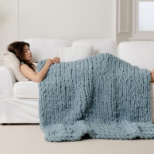 WESHIONGOO Grobstrickdecke, Überwurf, 127 x 152 cm, gestrickte Überwurfdecken für Couch, Bett, flauschig… – Ansicht 3