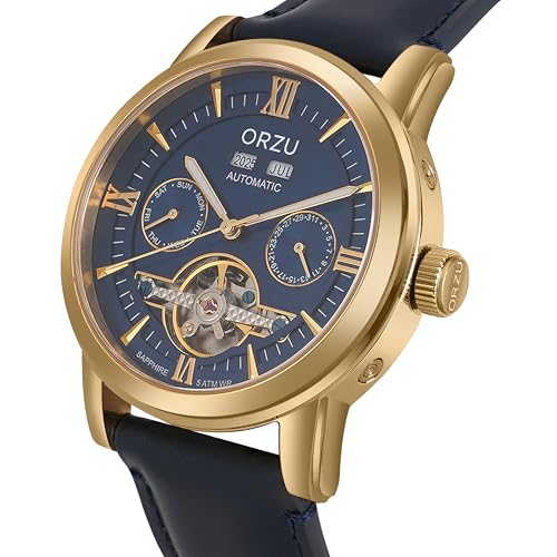 Image of ORZU Automatic Men's Watch Stainless Steel Case & Leather Band Sapphire Glass (MT6003)