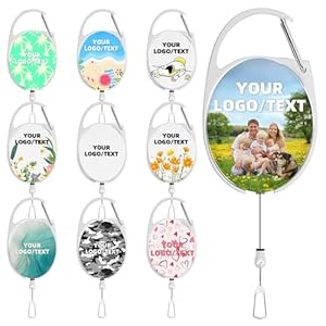 10-100pcs Personalized Retractable Badge Reels, Double Sided Color Printed Photo- Bulk Custom Retractable ID Badge Holder for Corporate Gifts, Events, Personal Keepsakes (White)