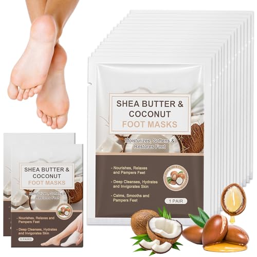 14 PCS Moisturising Foot Socks for Dry Cracked Feet, Feet Masks for Women Men Foot Care, Baby Soft Skin Hard Skin Callus Remover Infused with Shea Butter at Home Spa Skincare