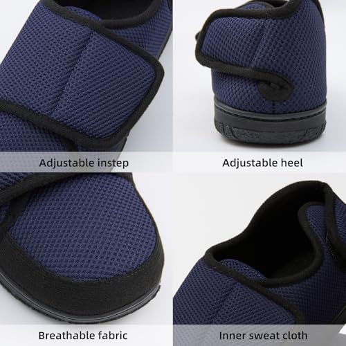 Men Adjustable Straps Slippers Breathable Adjust Closure Diabetic Walking Shoes for Men Extra Wide Width for Swollen Feet All Season Wear Black DarkBlue US8-US133