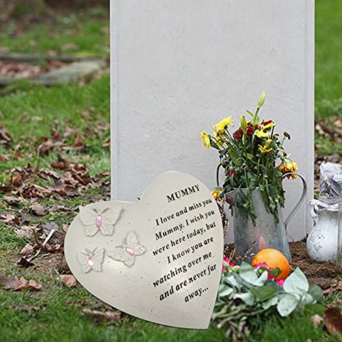 Personalised Grave Ornament/Memorial Plaque with Heart With 3 butterflies & Blue Gems, Blue,white - Image 4