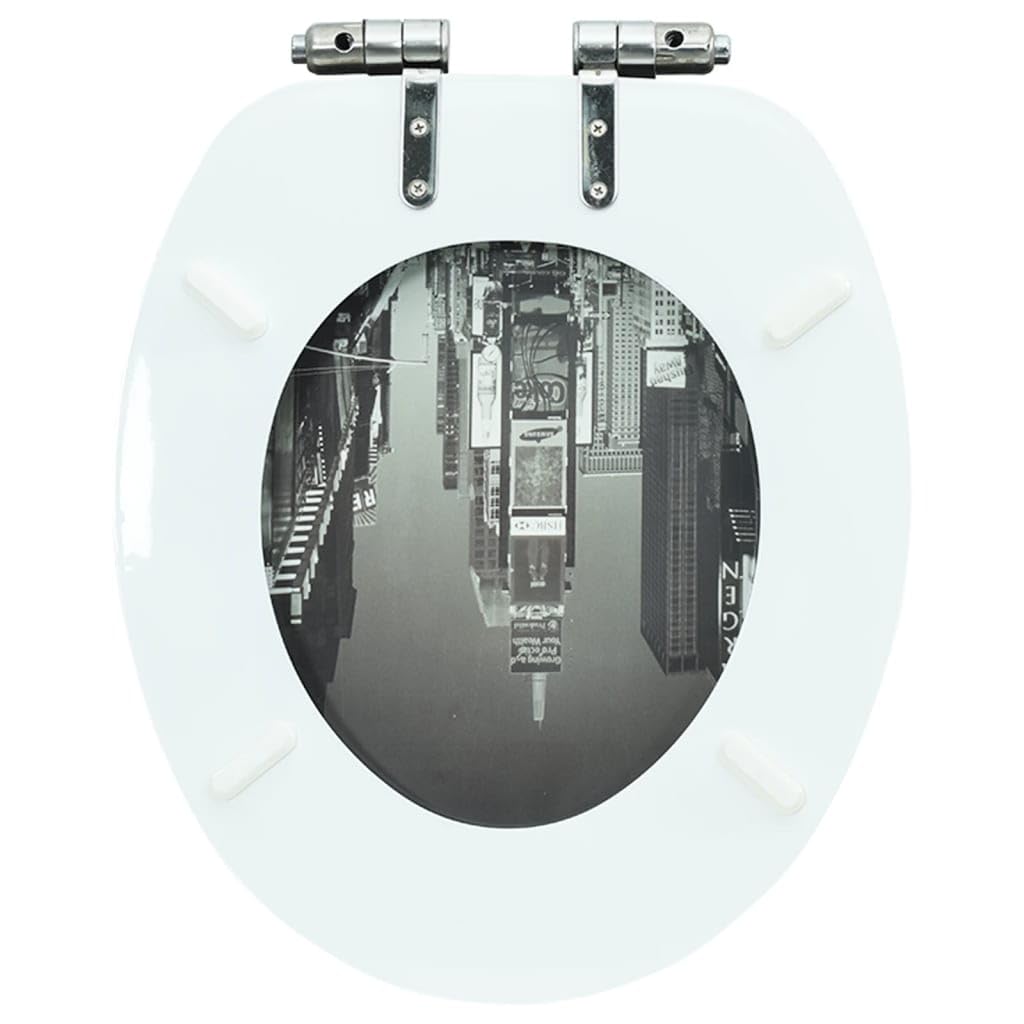 vidaXL Siège WC Couvercle à Fermeture en Douceur Siège de Toilette Cuvette Siège Lunette Abattant Salle de Bains Maison Salle d'Eau New York MDF