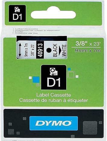 DYMO D1 High-Performance Polyester Removable Label Tape, 0.37 X 23 Ft, Black On White