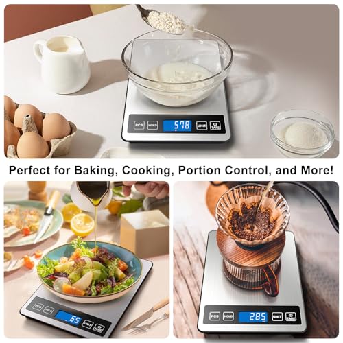 Image of Fuzion Food Scale, 22lb /0.1oz Digital Kitchen Scale - 7 Units, Tare & PCS | Rechargeable Power, Tempered Glass & Stainless Steel - Digital Food Scale Grams and Ounces for Baking, Cooking, Weight Loss