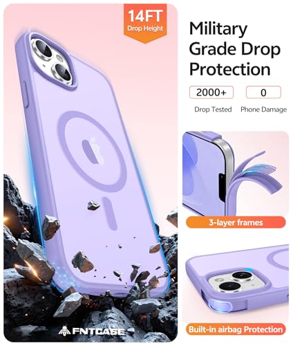 Image of FNTCASE for iPhone 15 Plus Case: for iPhone 14 Plus Case Translucent Matte Military Grade Protective Phone Cover - Slim Anti-Slip Durable Shockproof Drop Protection Cases - Light Purple