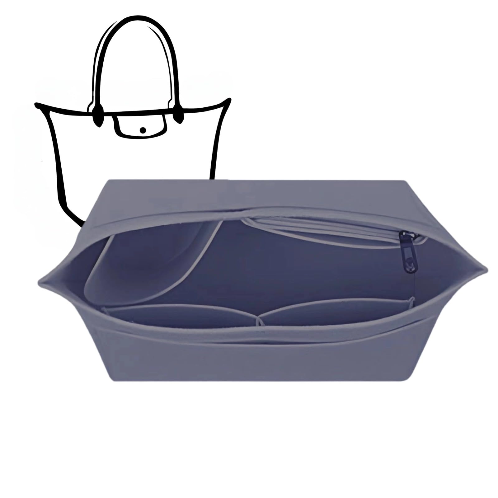 Charinor Premium Taschen Organizer für Longchamp, Taschenorganizer L aus Filz(GrauL)