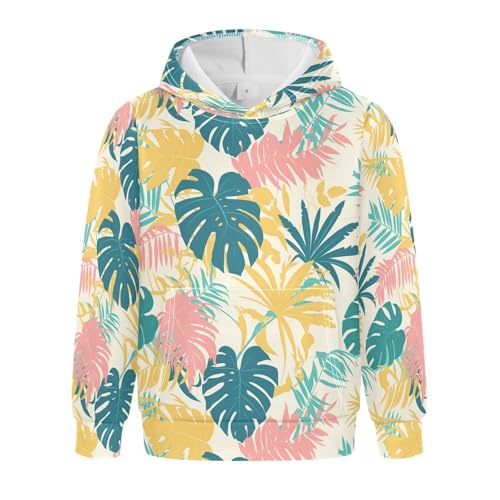 Leaves Monstera Blots Kids Boys Girls Sweatshirt Casual Hooded Pullover Hoodies with Kangaroo Pocket