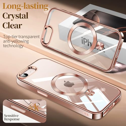 Image of ESTPEAK Desert Titanium CD Mag-Stand Case for iPhone 16e Case with Invisible Magnetic Ring, [Fit for MagSafe] [Never Yellowing] Top Clear Phone Case Cover for iPhone 16e 6.1 inch Men Women, Rose Gold