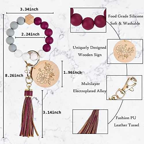 Dess Silicone Key Ring Bracelet Wristlet Keychain With Wooden Sign And Leather Tassel,Key Chains Women For Car Keys (Burgundy) #TOP1