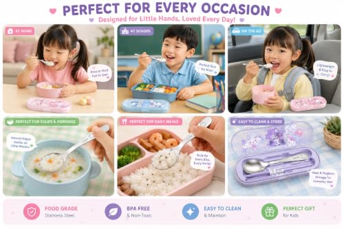 Image of Kids Cutlery Set with Box | Stainless Steel Spoon /Fork /Chopsticks | BPA-Free Food Grade Portable Lunch Utensils for School, Travel, Picnic & Camping