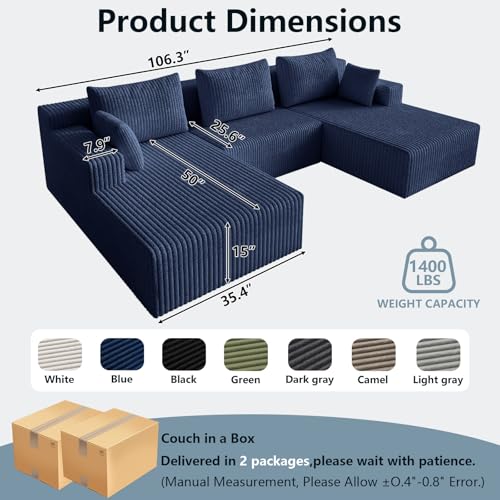Image of 107 inch W Boneless Cloud Sectional Couch Modular Sofa with Ottoman