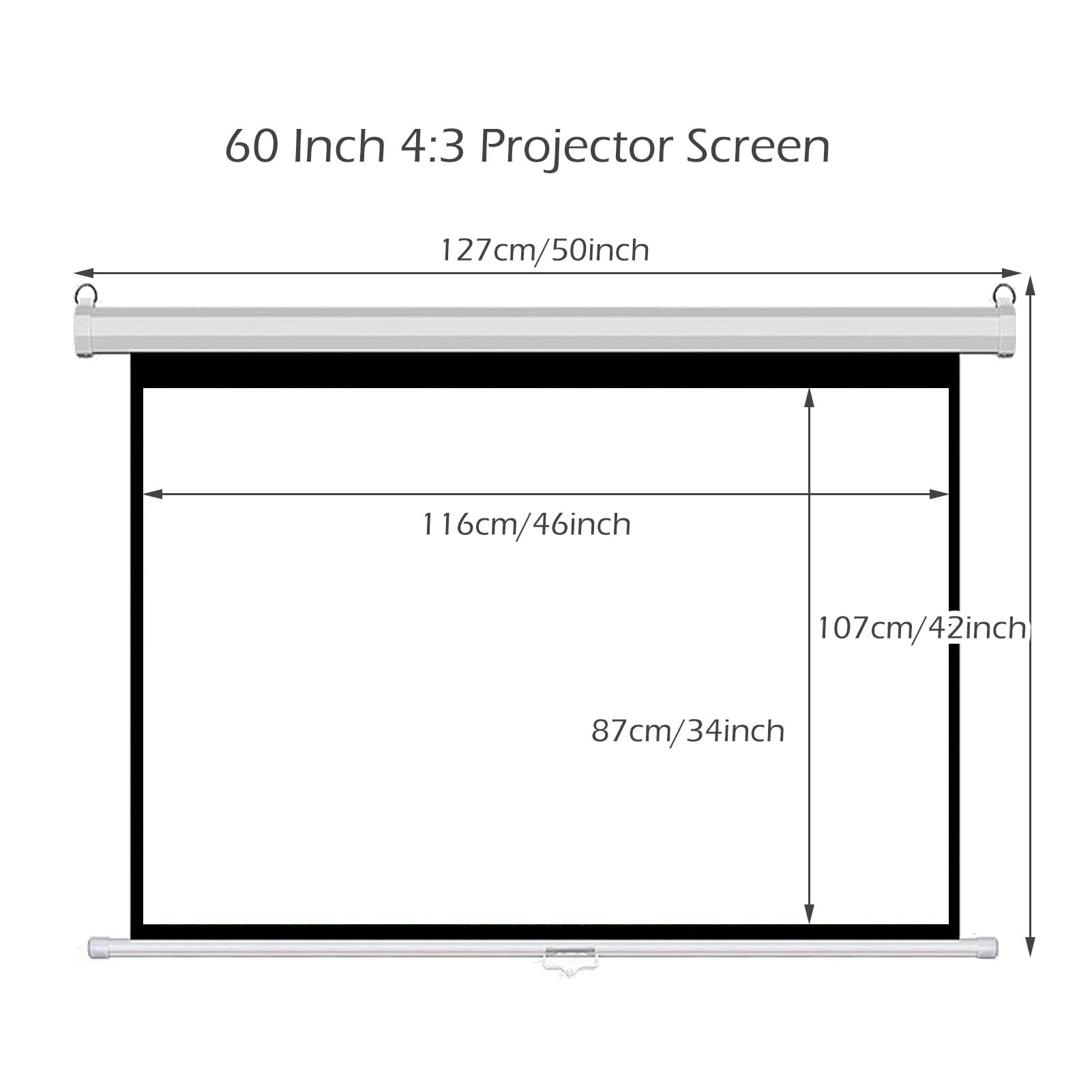 Telo Proiettore da 60/72/84 Pollici 4K HD Formato 4:3 con Fissaggio a Muro e Soffitto, Schermo per Proiettore per Casa, Home, Cinema, Esterno(60 in)