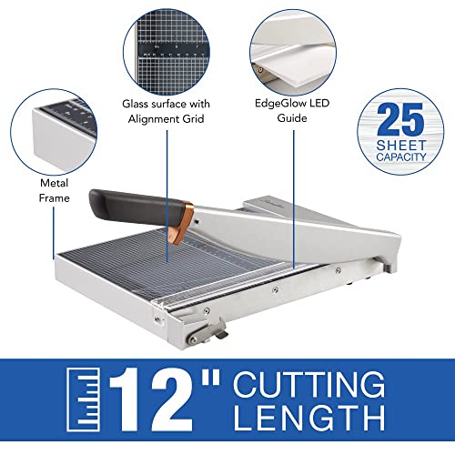 Swingline Paper Cutter, Guillotine Trimmer with EdgeGlow LED Cut Guide and Tempered Glass Surface, 12" Cut Length, 25 Sheet Capacity, ClassicCut 1225G (G7010005) - Image 3