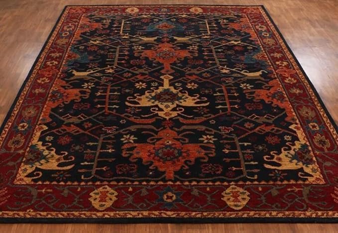 Kanneddy Handmade Wool Area Rug – Maroon 8x10 ft – 100% Imported Wool Carpet for Living Room, Bedroom, Dining Room – Handwoven Textured Area Rug