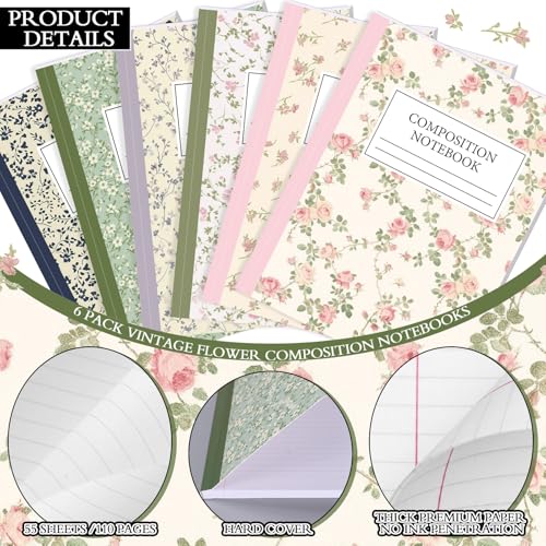 Carnets de composition lignés MotiMind : lot de 6 cahiers à fleurs - 5