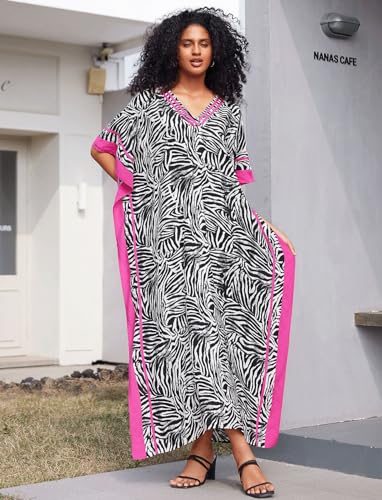 Image of KECVOT Kaftan Dresses for Women V-Neck Print Swimsuit Cover Up Plus Size Beach Caftan Lounge Dress