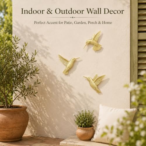 Image of GUSFREUD 3D Hummingbird Wall Decor Set - Gold Resin Bird Wall Decor for Living Room, Bedroom and Gallery Walls - Champagne Gold - Set of 3